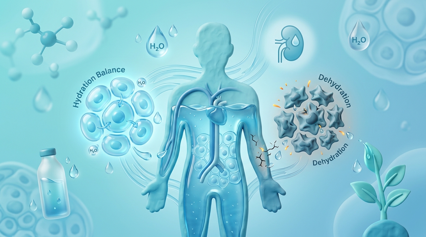 3D illustration of human body hydration and cellular fluid balance
